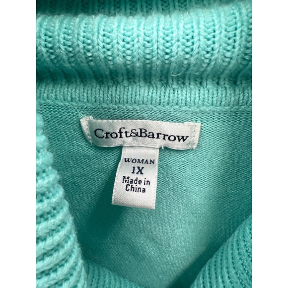 Croft & Barrow Womens 1X Mint Green Cowl Neck Long Sleeve Knit Sweater - Picture 3 of 8